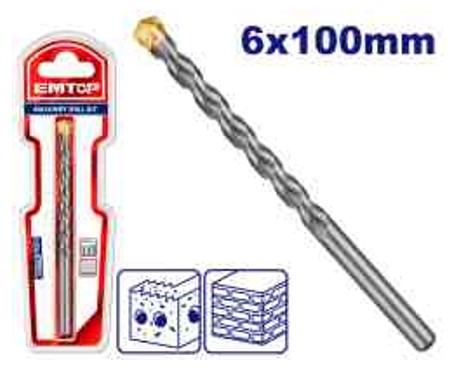 Masonry Drill Bit 6x100mm TCT Tip Chrome Alloy Shank for Heavy Duty Concrete Granite